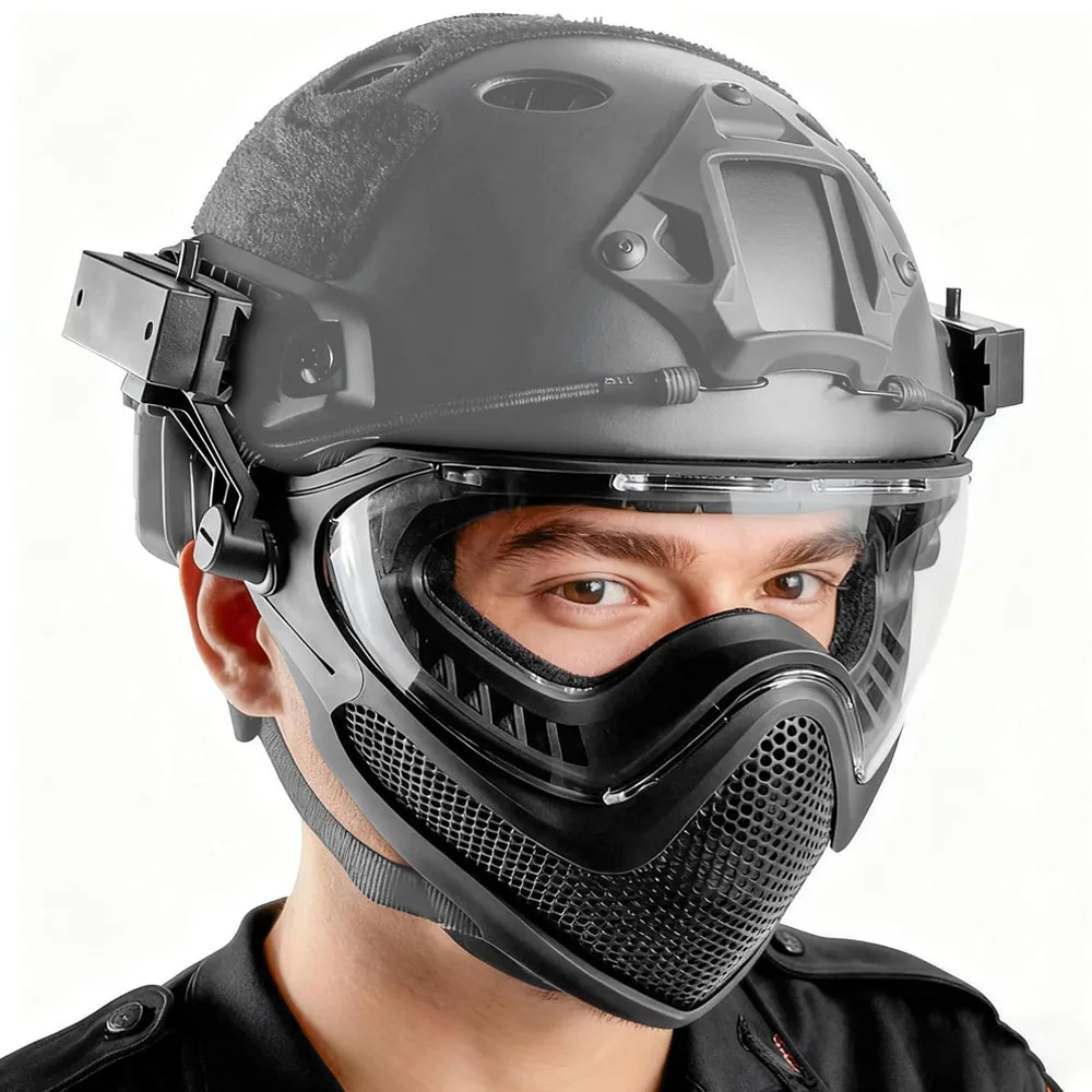 Máscara facial completa Airsoft, máscara para casco, gafas protectoras de seguridad antiniebla, conjunto de máscara facial de protección de malla de acero transpirable para juego de guerra - imagen 4