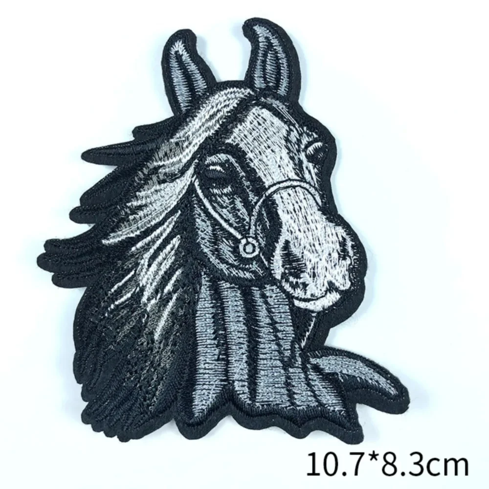 Parches termoadhesivos bordados con cabeza de caballo, accesorios de ropa para planchar, estilo étnico, unicornio, sangre de sudor - imagen 3