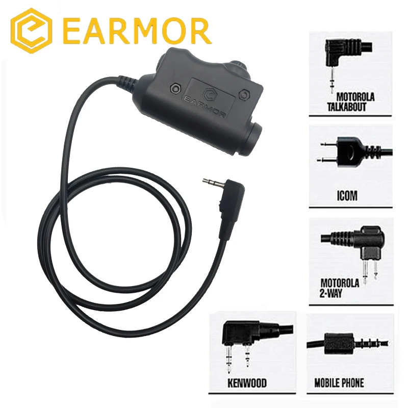 EARMOR-adaptador PTT táctico para auriculares, dispositivo con botón activado, pulsador para hablar, M51, interfaz de radio auxiliar KENWOOD