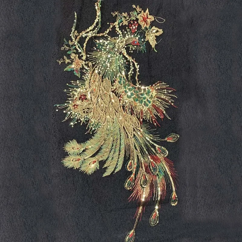 Apliques de tela de encaje de flores de lentejuelas 3d, parches para coser, pegatinas de ropa bordadas de pavo real, suministros de costura DIY para vestido, 53x28CM - imagen 2