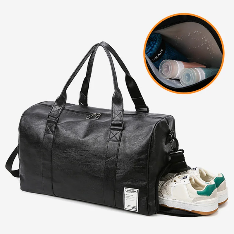 Bolsas De cuero para gimnasio para hombres y mujeres, bolsa deportiva De entrenamiento, equipaje De viaje deportivo, viaje al aire libre, Yoga, bolsa seca y húmeda, diario - imagen 4