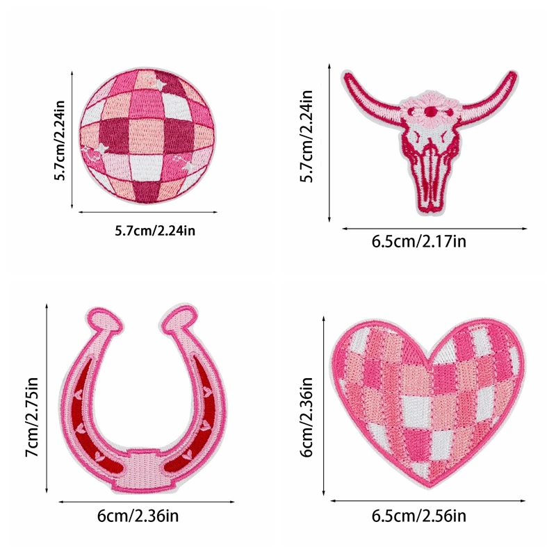 10 unids/lote de parches bordados DIY de vaquero occidental rosa para sombreros, chaquetas, pantalones vaqueros, insignias para coser, parche bordado de dibujos animados rosa - imagen 3