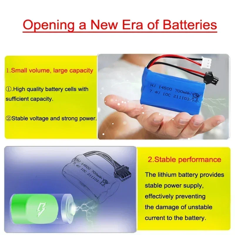 7,4 v 700mAh batería Lipo enchufe de SM-4P para MN45 WPL D12 RC coche barco pistola lancha rápida juguetes 14500 RC drone con pieza de cargador - imagen 4