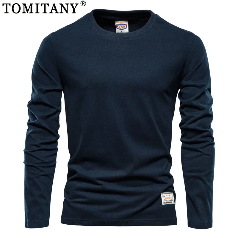 Primavera nuevo 2025 100% Camiseta de manga larga de algodón para hombre, camisetas sólidas de marca de verano para hombre, camisetas masculinas de alta calidad, camisetas clásicas para hombre - imagen 3