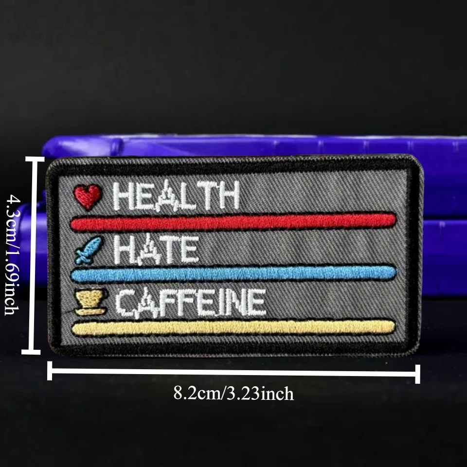 Parche táctico bordado "salud, ódio, cafeína", brazalete divertido con gancho y bucle, insignia de moral militar, pegatinas para ropa y mochila - imagen 3