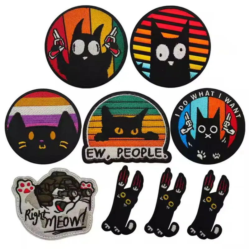 Insignias de gato divertidas, apliques de tela bordados, pegatinas militares, parches tácticos con gancho para sombrero, mochila - imagen 2