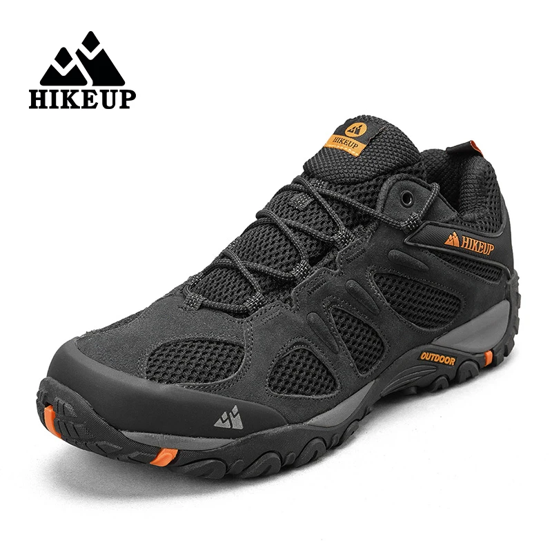 HIKEUP-zapatos de senderismo de cuero para hombre, calzado deportivo resistente al desgaste, con cordones, para escalada, Trekking y caza, novedad - imagen 4