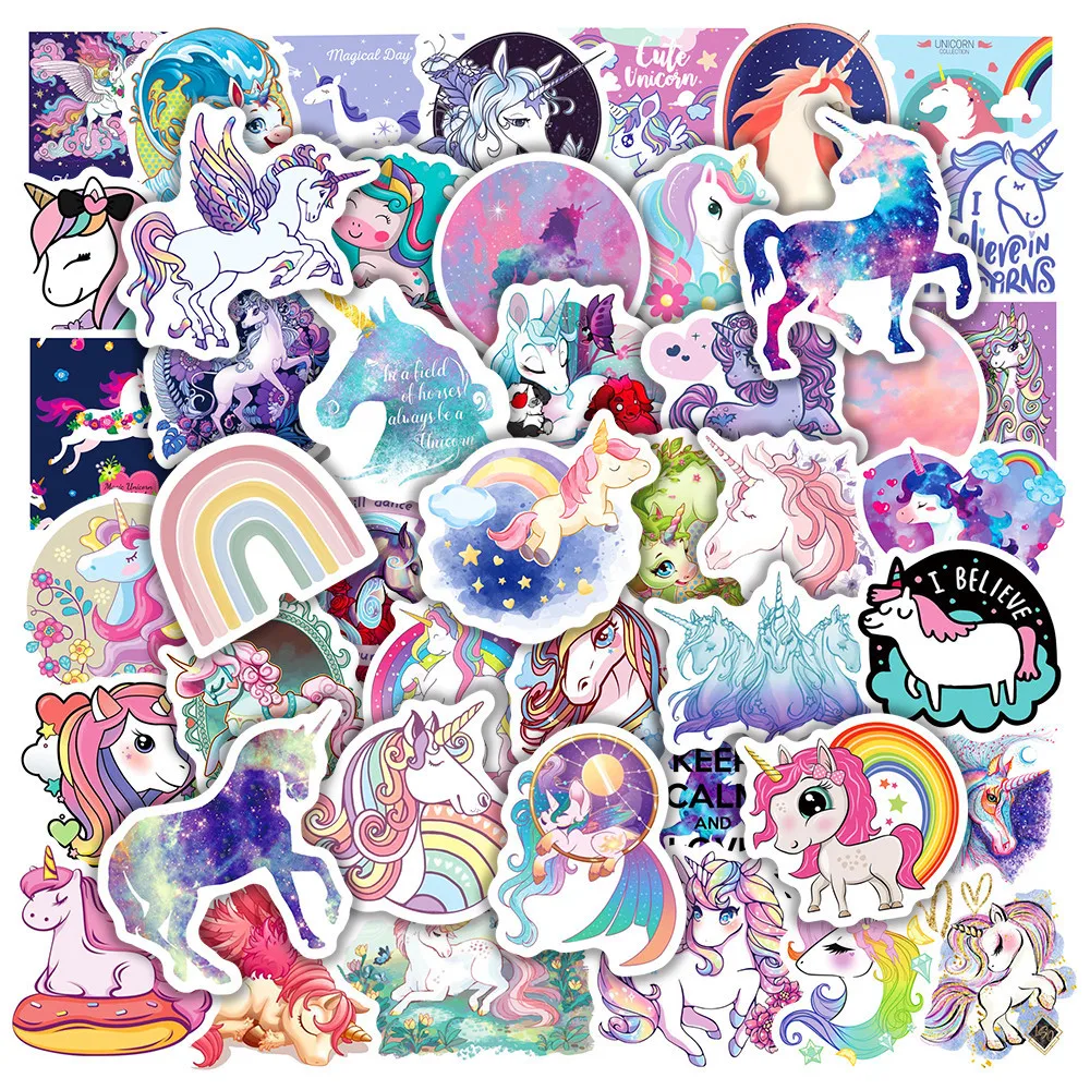 50/100 Uds. Pegatinas estéticas de unicornio con grafiti, cuaderno, equipaje, funda de teléfono, coche, pegatina de unicornio de dibujos animados para niños, juguete para niñas - imagen 2