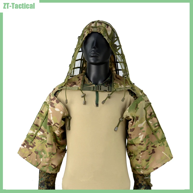 Traje Ghillie con funda Ghillie, capa táctica de francotirador, abrigo de Viper, ropa de camuflaje para Airsoft Paintball, Ripstop - imagen 3