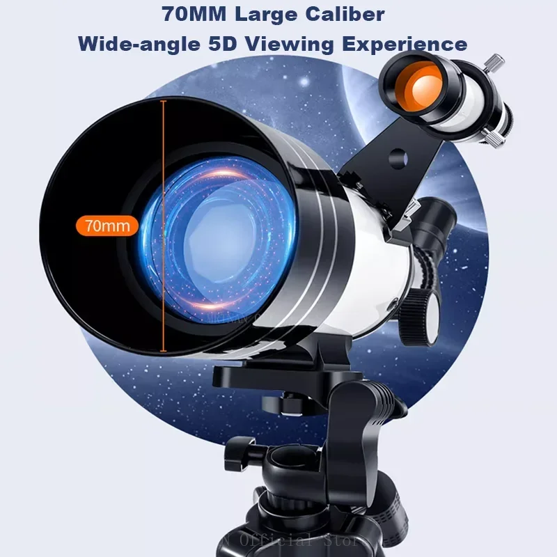 Telescopio astronómico profesional para el espacio, Monocular grande de 70mm, binoculares potentes de tiempo 150, visión nocturna, estrella para acampar - imagen 3