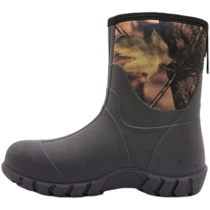 Zapatos de lluvia de goma cálidos para hombre, zapatos para lavar coches, hojas de arce, camuflaje biónico, botas de pesca para caza en el bosque, botas de esquí antideslizantes - imagen 5
