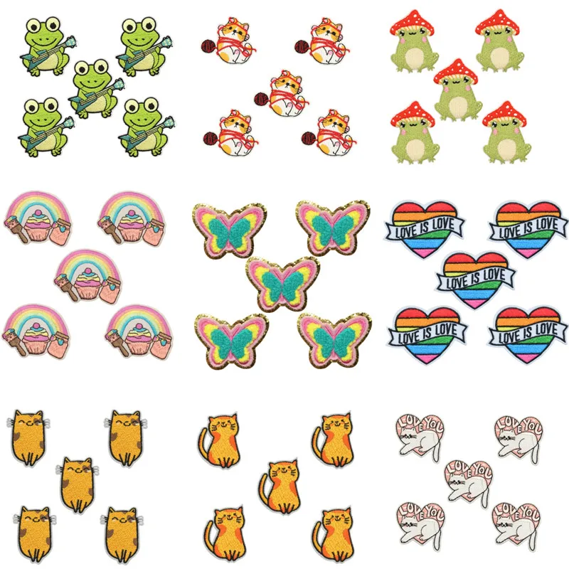 Parche bordado de gato lindo, apliques de arcoíris, parches para planchar en la ropa, insignia de Anime, pegatina para ropa, 5 uds./lote