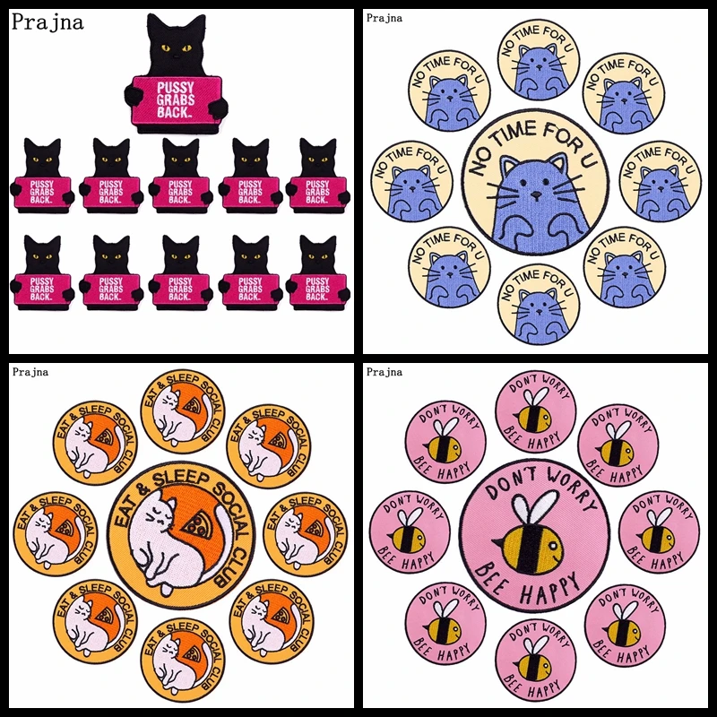 Prajna-parches bordados de gato de dibujos animados para niños, 10 piezas, DIY, apliques de animales para ropa, pegatinas, insignias - imagen 2