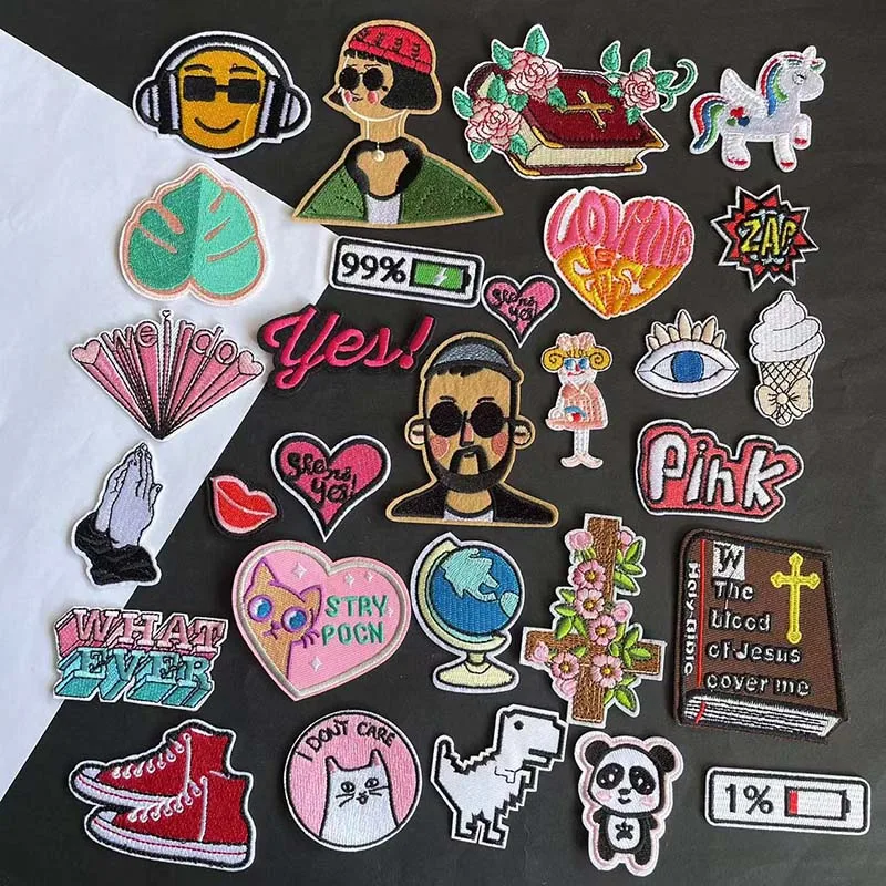 5 uds/figura de dibujos animados, letras, insignias de animales, apliques de pegatinas para planchar, parche bordado de tela para planchar para ropa, parches de reparación - imagen 2