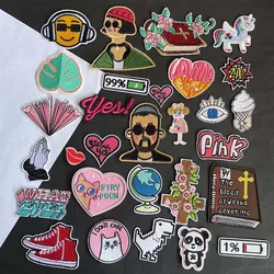 5 uds/figura de dibujos animados, letras, insignias de animales, apliques de pegatinas para planchar, parche bordado de tela para planchar para ropa, parches de reparación