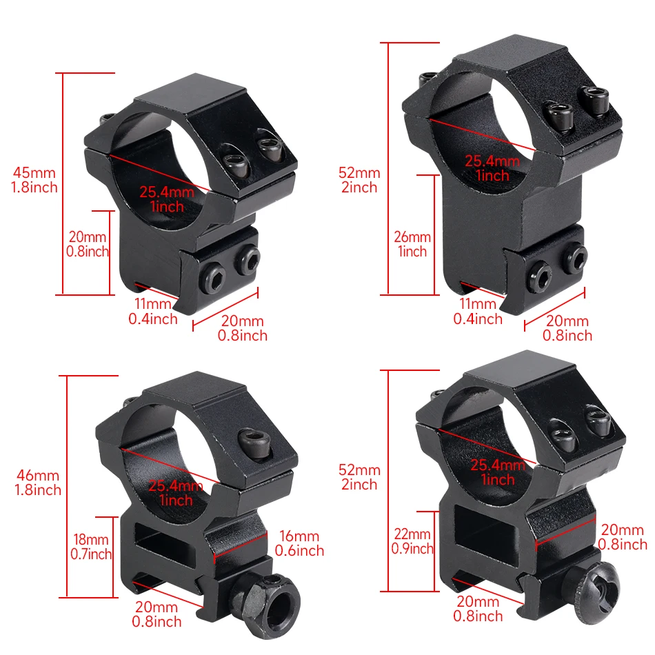 Anillo de montaje para mira telescópica de Rifle, 2 uds., para alcance de tubo de 25,4mm de diámetro, 11mm/20mm, riel Picatinny de cola de milano, soporte para linterna táctica de caza - imagen 4