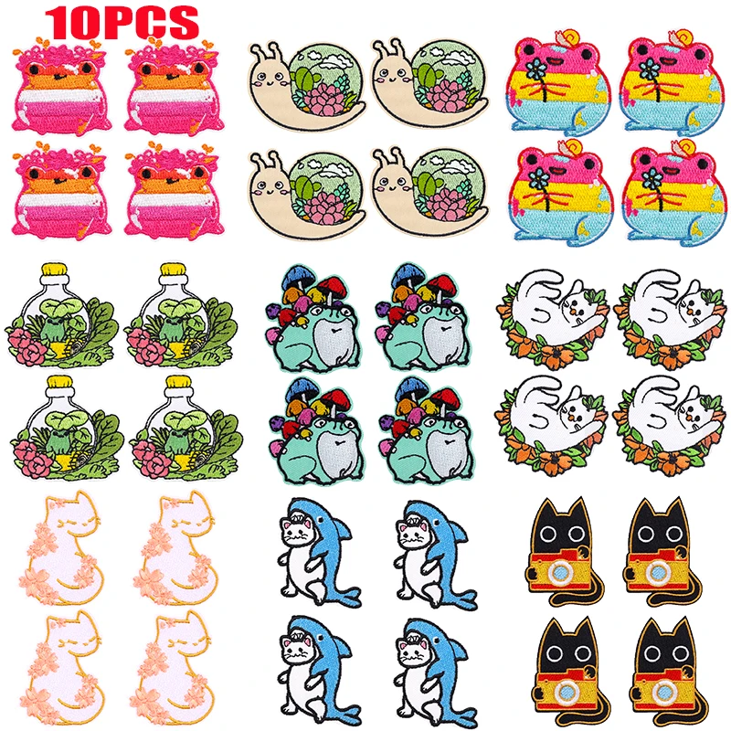 10 Uds. Parches bordados de animales de dibujos animados DIY Rana gato para ropa parches para planchar para ropa parches termoadhesivos