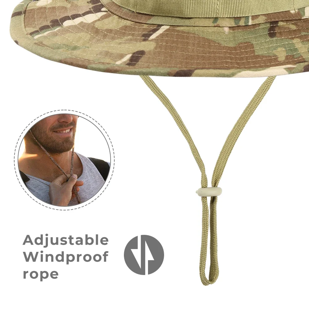 Sombrero táctico transpirable para pesca, gorro de cubo ajustable de camuflaje para verano, senderismo, caza, deportes, plegable, a prueba de viento - imagen 5