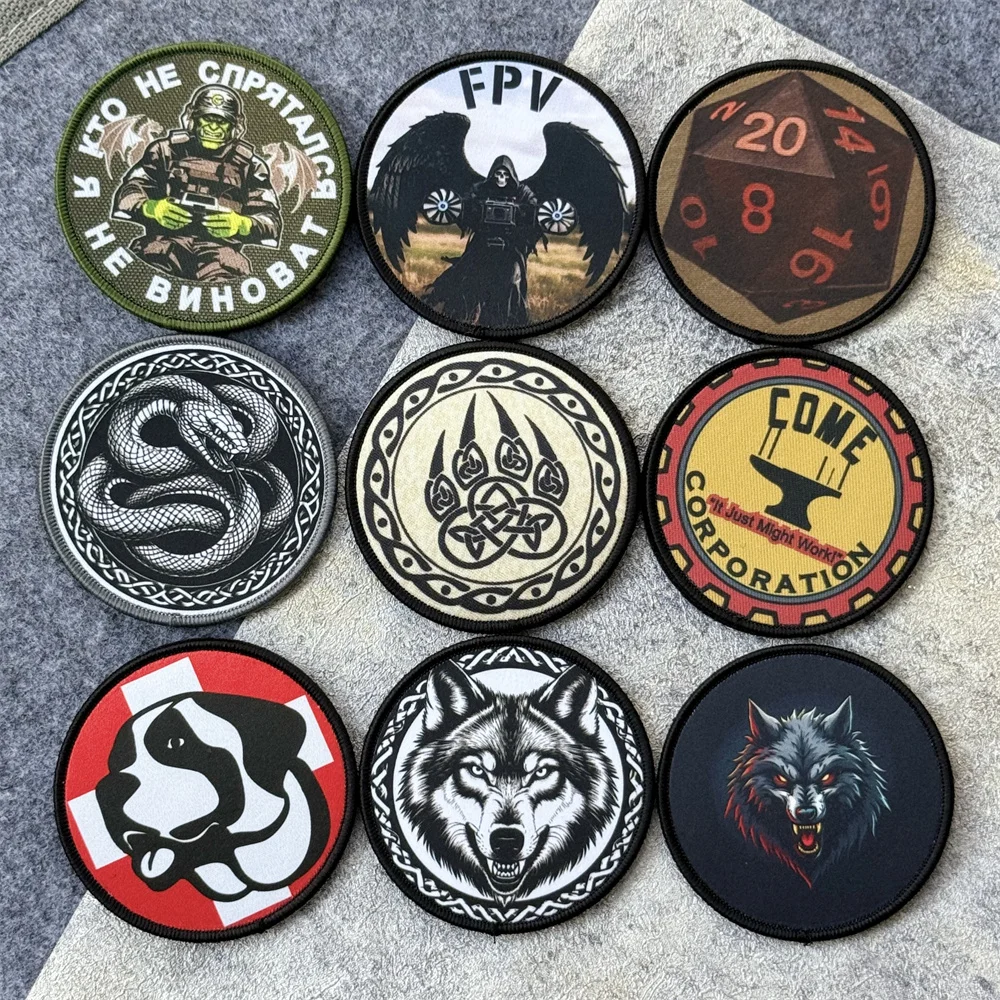 Parche K9 Chevron "Wolf", insignia de moral táctica, brazalete militar, parche de gancho y bucle con estampado Circular, pegatina decorativa para mochila