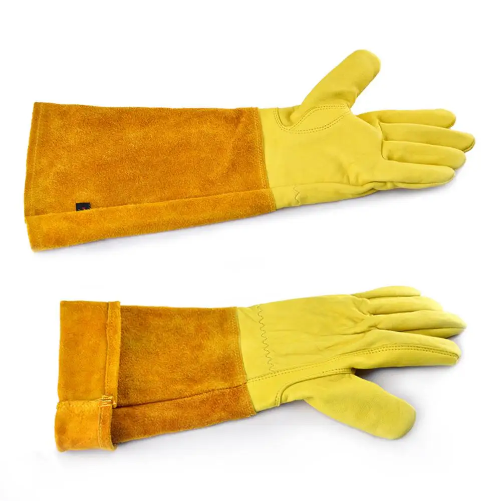 Guantes de tubo largo antideslizantes de cuero de vaca con soldadura transpirable, resistentes al desgaste, antimordedura, guante multifuncional de cuero de trabajo - imagen 3