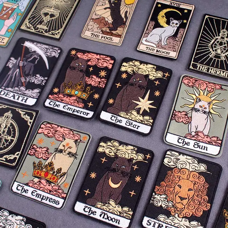 Parche de Tarot para planchar, parches bordados con lazo de gancho para ropa, parches de ropa con palabras DIY con insignias de hierro