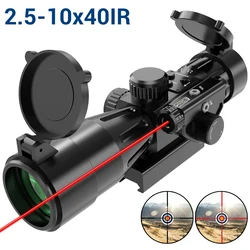 Mira telescópica para Rifle de 2,5-10x40IR, mira telescópica Mil-dot iluminada roja con mira láser roja, mira óptica para caza, Rifles de pistola