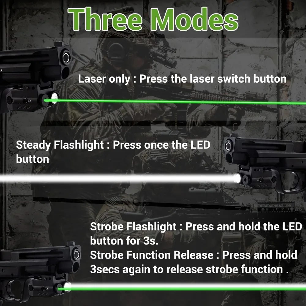 Combo linterna LED y mira láser rojo/verde para pistola Airsoft - imagen 2