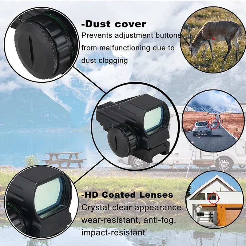 Mira telescópica táctica de punto rojo/verde, 4 retículas, ajustable, holográfica, compacta, accesorios de caza, HD103 - imagen 5
