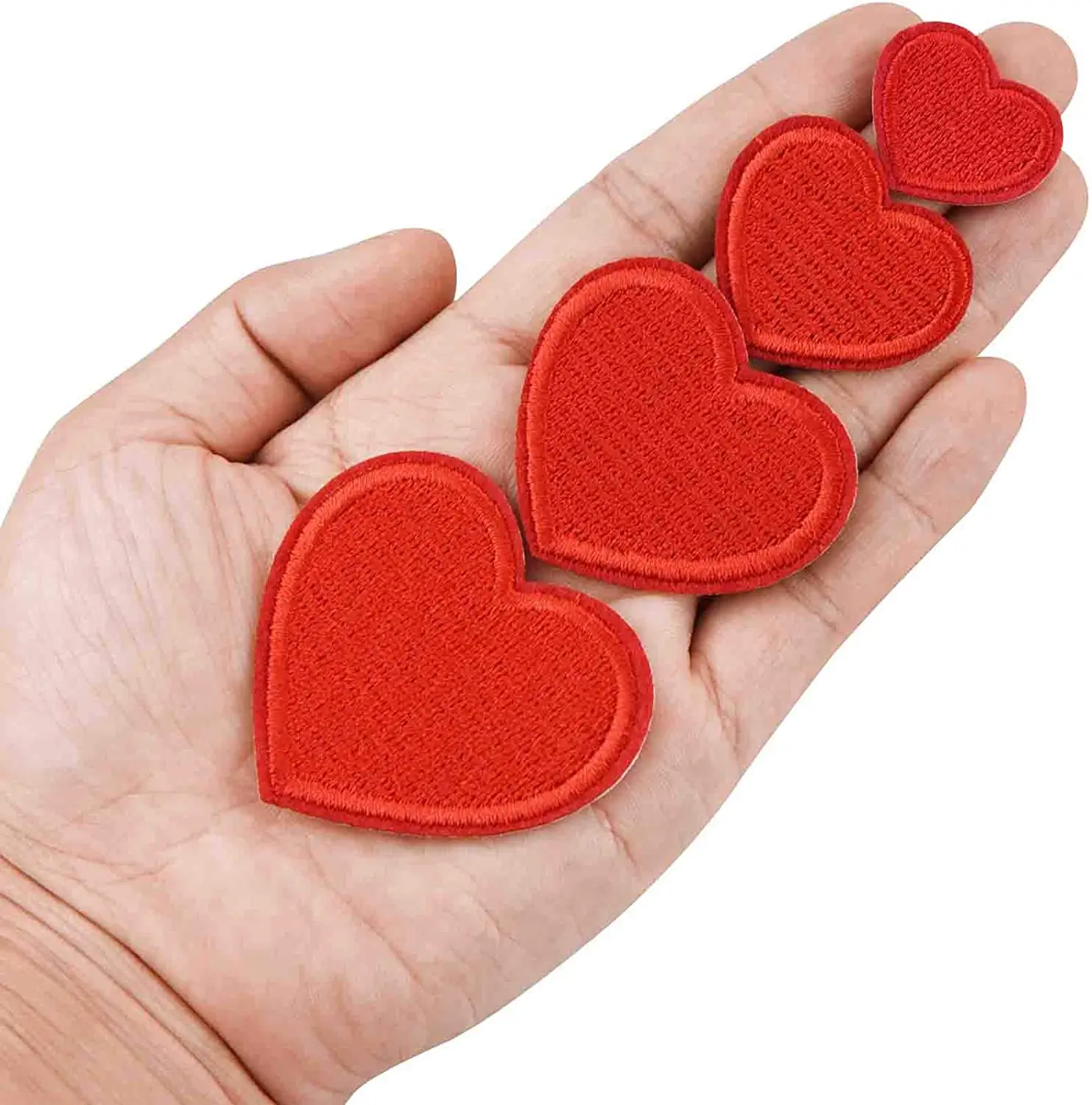 Parches de corazón rojo para planchar para ropa, parches bordados, apliques de decoración, pegatinas de dibujos animados, sombreros de camiseta de tamaño surtido, 24 piezas - imagen 3