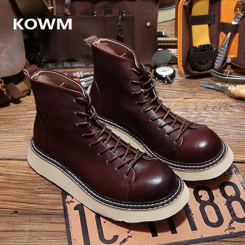 KOWM-zapatos de senderismo de piel de vaca para hombre, zapatillas impermeables para exteriores, botas informales para herramientas, zapatos tácticos, botas para caminar y cazar