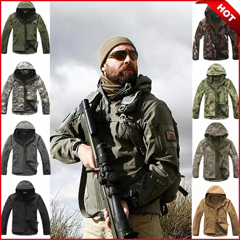 Chaqueta táctica de Softshell TAD para hombre, ropa de caza de camuflaje, abrigos militares impermeables con capucha para acampar y senderismo