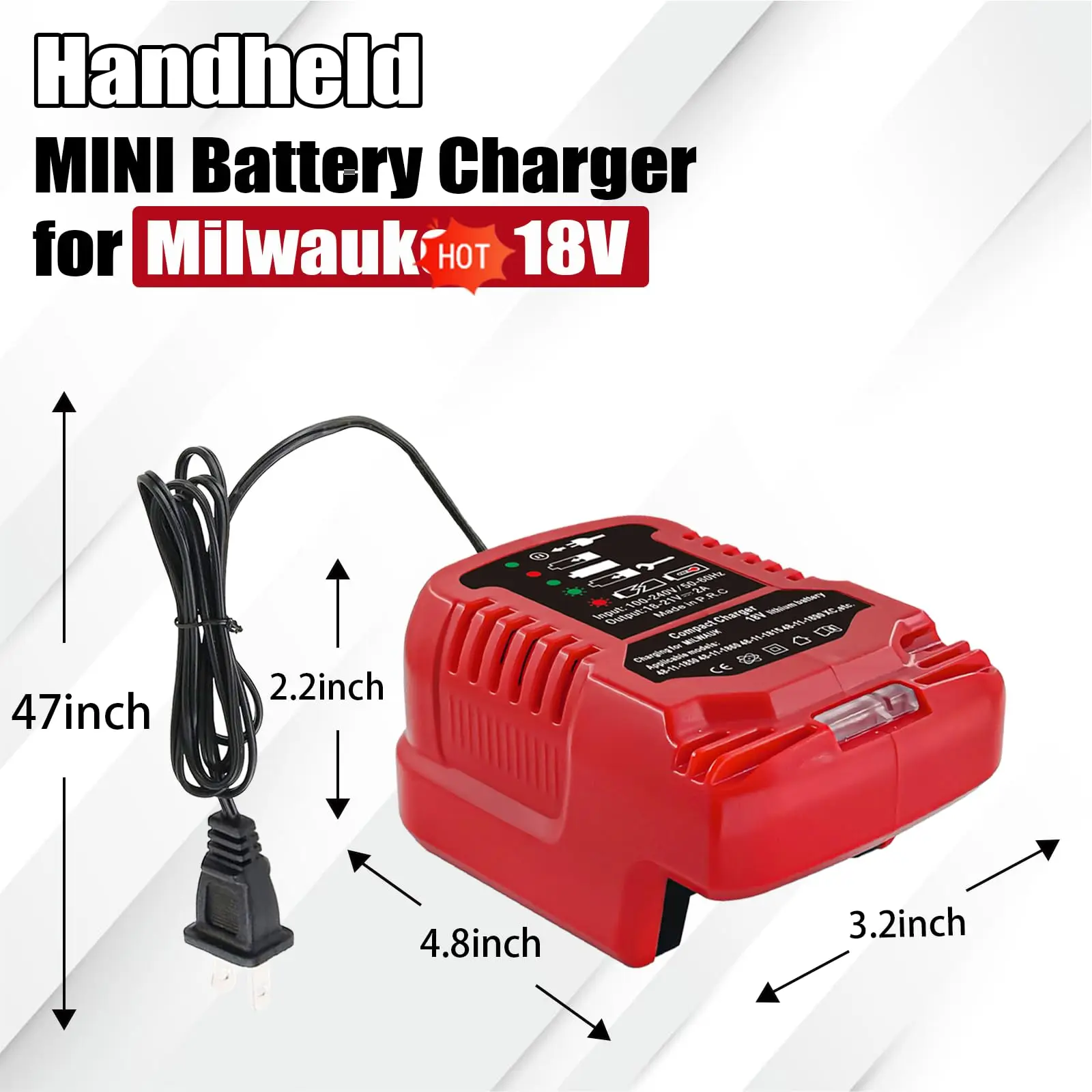 Mini cargador de batería portátil para coche, para batería de litio Milwaukee de 18V 48-11-1820 48-11-1828 48-11-1830 48-11-1835 - imagen 3