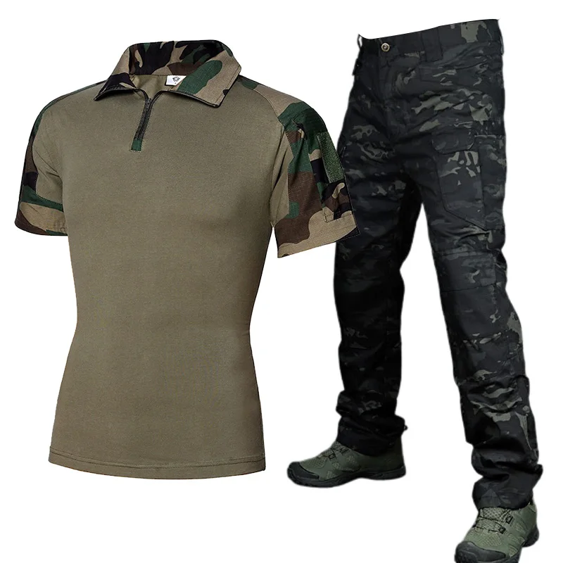 Traje táctico para hombre, pantalones Cargo, camisetas de camuflaje informales, conjuntos de ropa de trabajo, pantalones impermeables para exteriores - imagen 3