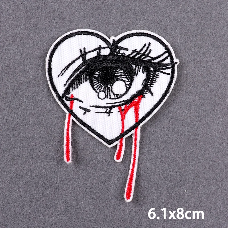 Parches de mal Liar para planchar en la ropa, parche de terror para chaqueta, parches bordados de ojo de sangre en la ropa, letras, insignia adhesiva DIY - imagen 5