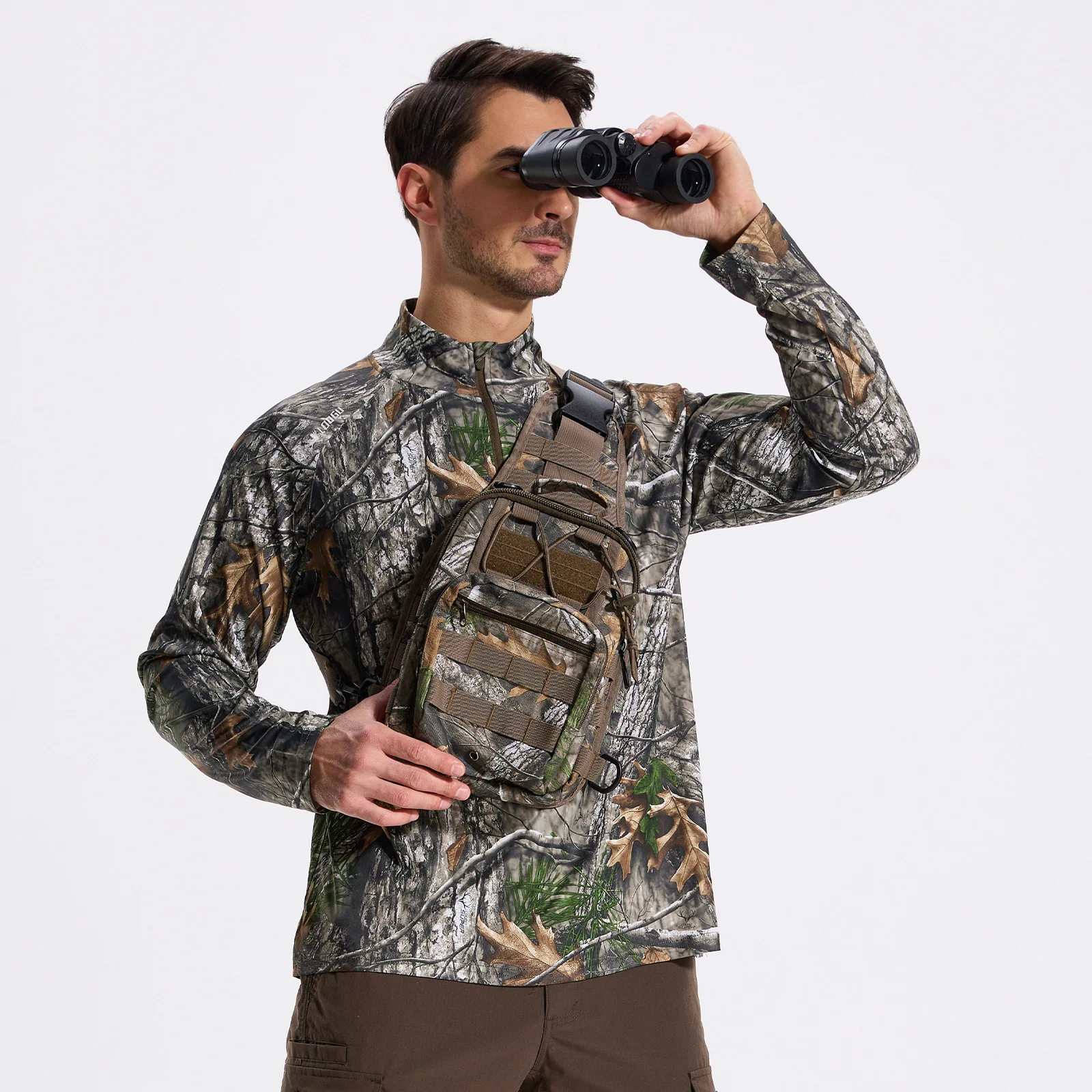 Camisa de pesca de caza de camuflaje biónico de árbol de alta calidad, medio cárdigan 1/4, camisa deportiva elástica de manga larga con protección UV - imagen 2