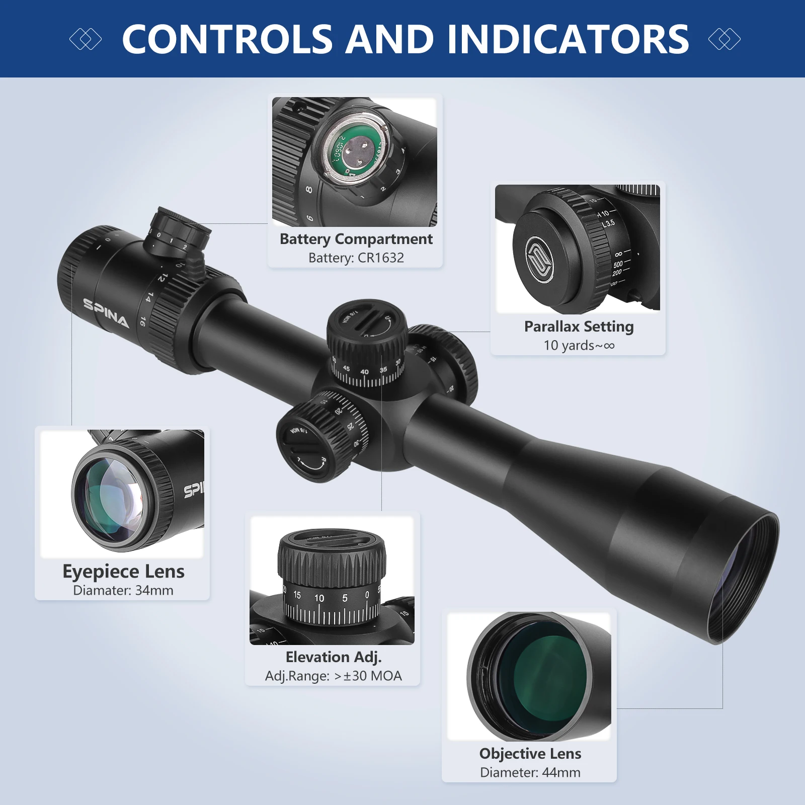 SPINA Optics-mira telescópica de largo alcance, visor óptico de 30mm, 4-16x44 segundo plano Focal, iluminado en rojo/verde, para caza táctica - imagen 3