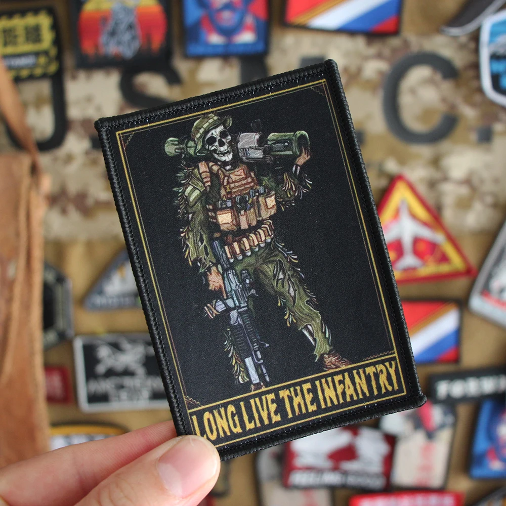 Accesorios para bolsas al aire libre, brazalete con estampado Digital de calavera y soldado, parche para bolsa de ventilador de la infantería, parche con gancho para mochila DIY - imagen 5