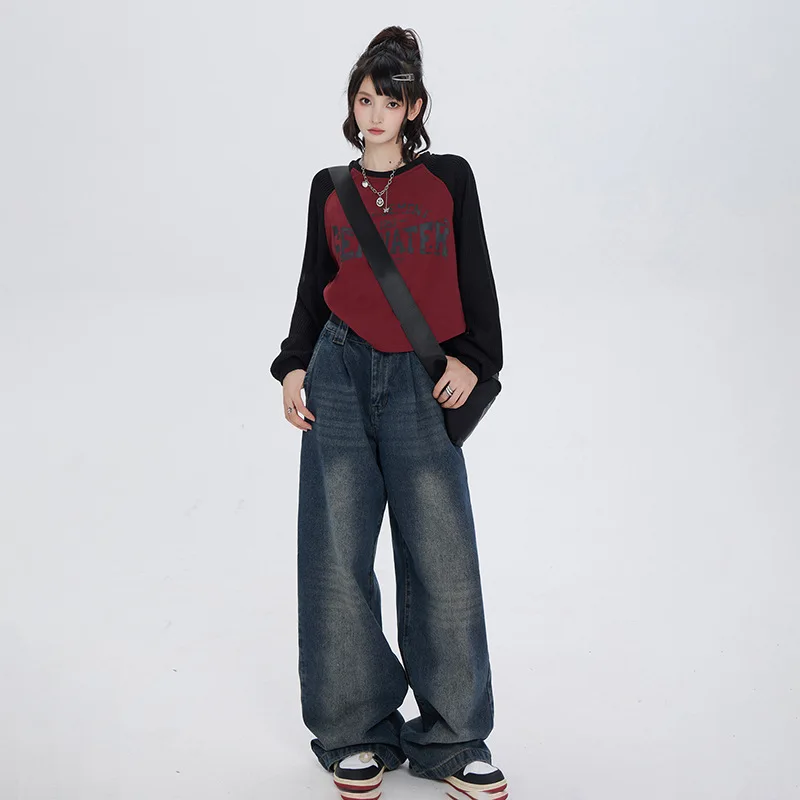 Pantalones vaqueros holgados de cintura alta para mujer, pantalón informal de pierna ancha, ropa de calle Vintage, Y2K, Harajuku, novedad - imagen 3