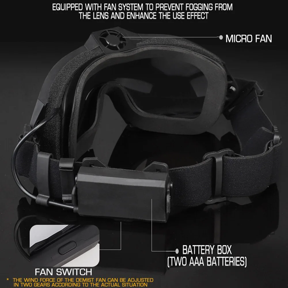 Gafas tácticas antiniebla, antigolpes, con ventilación de ventilador, modo Dual para interior y exterior, escena, Airsoft, Paintball, casco de esquí - imagen 4