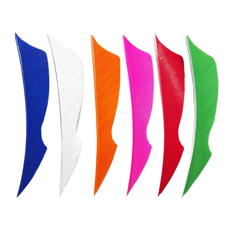 50 Uds pluma de tiro con arco ala derecha 4 pulgadas forma de escudo pluma de pavo Fletching caza flecha DIY accesorios de tiro 10 colores - imagen 3