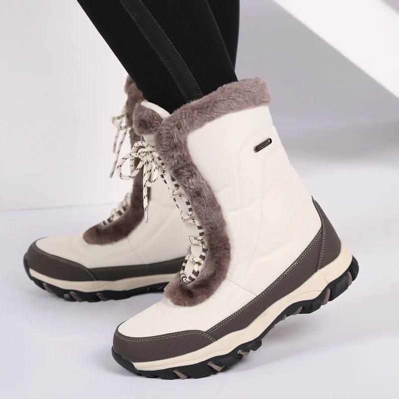 Zapatos de senderismo resistentes al frío para mujer, botas de nieve altas de invierno, zapatos de Treeking de cuero impermeables, zapatillas de caza y Camping - imagen 4