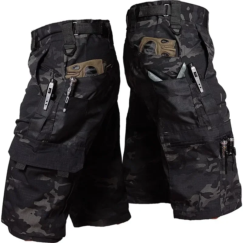 Pantalones cortos Cargo de camuflaje para hombre, pantalones de caza con múltiples bolsillos de secado rápido para exteriores, senderismo, pesca, pantalones cortos finos para correr, verano - imagen 3