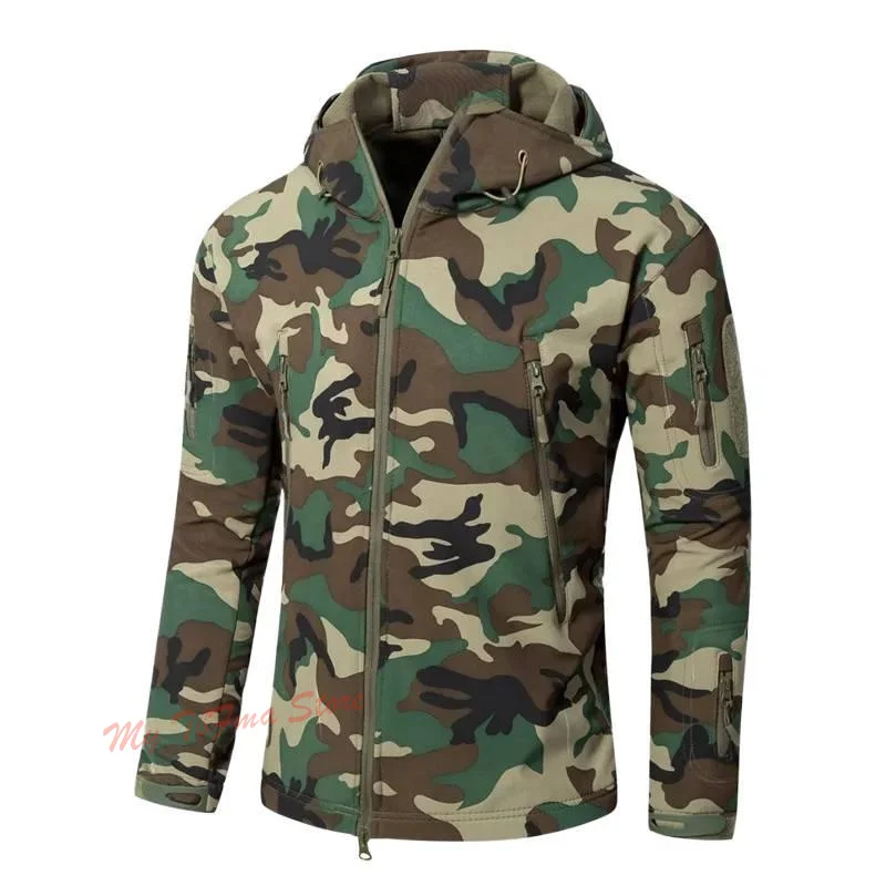 Chaqueta de lana de concha suave de piel de tiburón para hombre, abrigo táctico de combate, sudadera de camuflaje alemana Flecktarn, chaqueta Softshell impermeable a prueba de viento - imagen 5