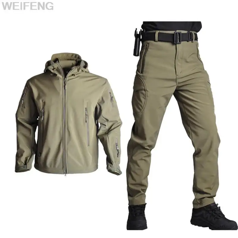 Ropa de concha suave de piel de tiburón militar para hombre, chaqueta de forro polar, traje impermeable, chándales del ejército de senderismo, abrigo térmico, invierno, otoño