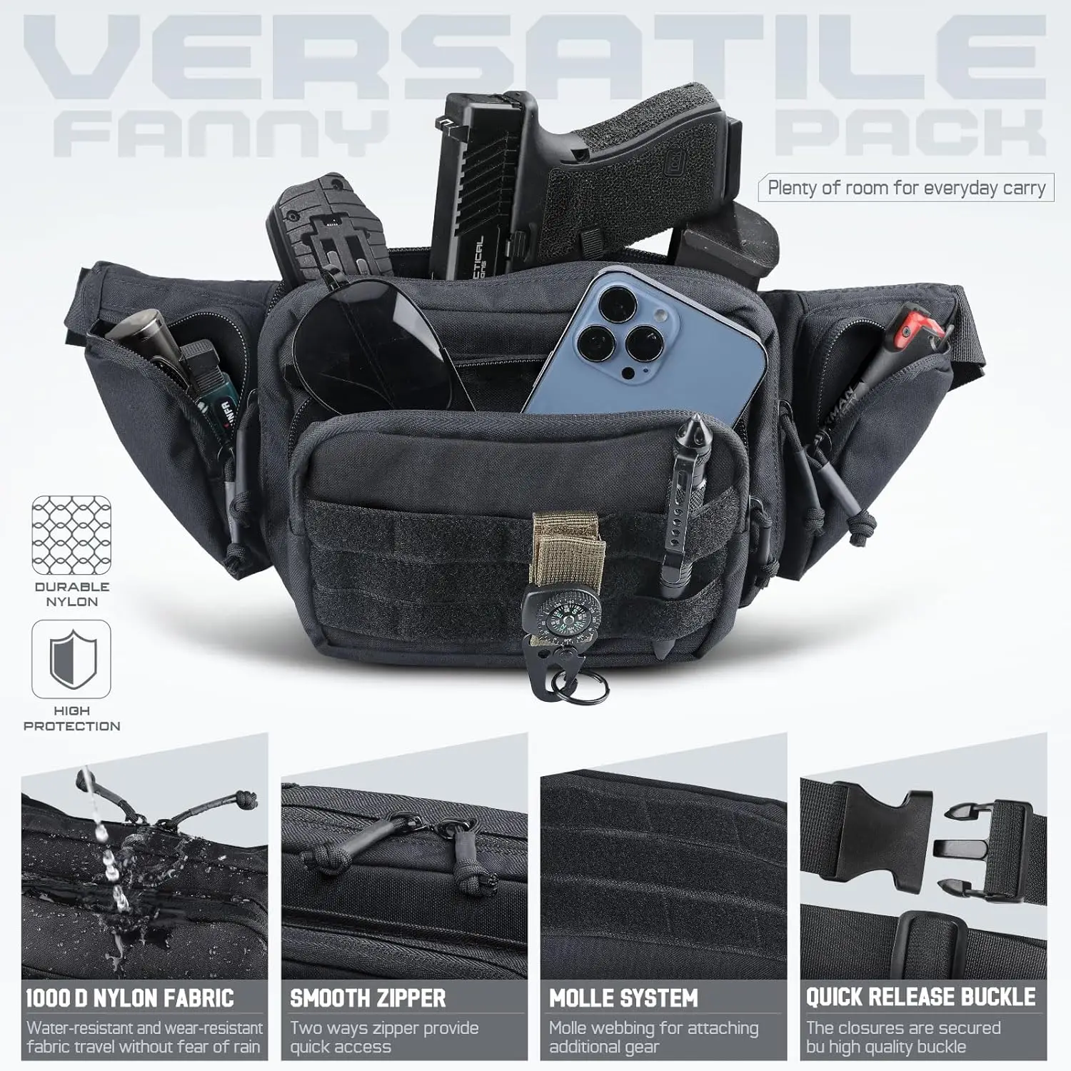 Riñonera de transporte oculta para hombres y mujeres, bolsa para pistola, riñonera táctica para pistola, almacenamiento para pistola, bolsa Molle EDC, cinturón ajustable - imagen 2