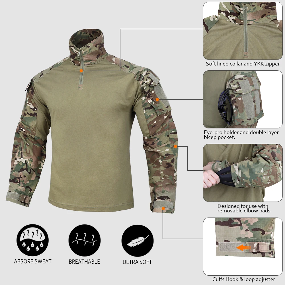 KRYDEX-uniforme de combate táctico Gen3, camisa y pantalones para caza al aire libre, Kit de traje Ranger Green Camo, Tops de camuflaje negro, pantalones - imagen 2