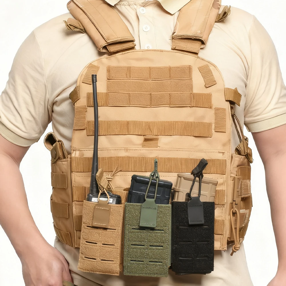 Bolsa táctica para revistas 5,56, Walkie Talkie, bolsa para revistas individual, Molle con tapa abierta, soporte magnético cortado con láser, accesorios de caza - imagen 5