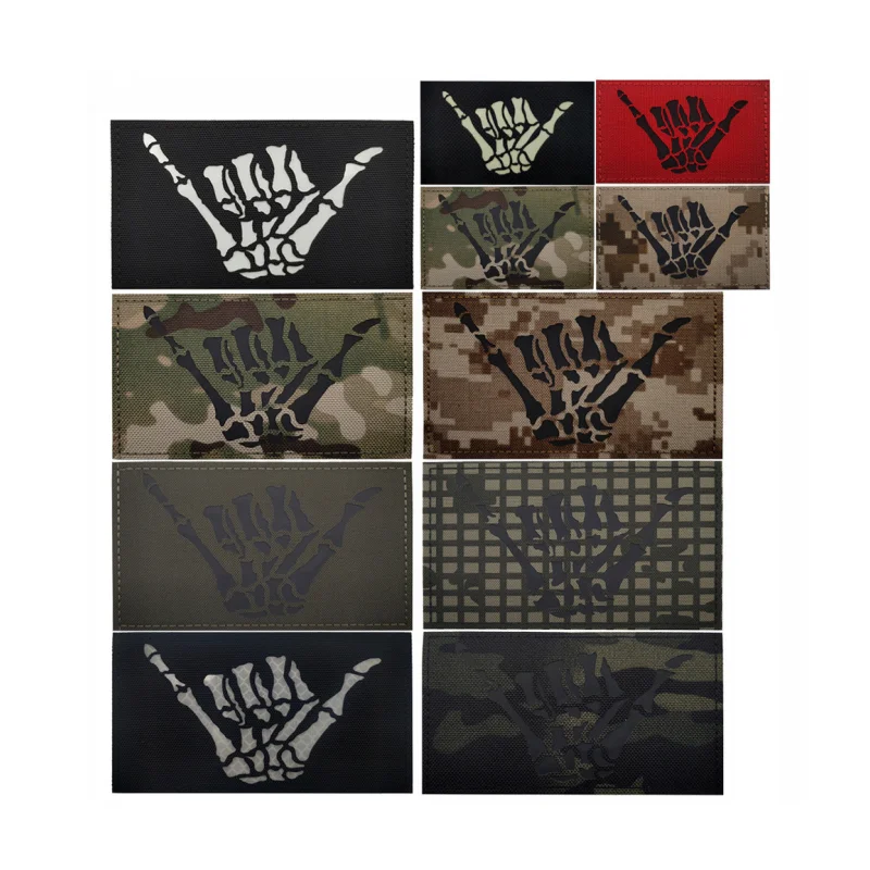 Parche luminoso IR de gesto derecho 666 para decoración de bolsas de ropa, insignia táctica de esqueleto con sellos azul marino de nailon del desierto MC AORA - imagen 5