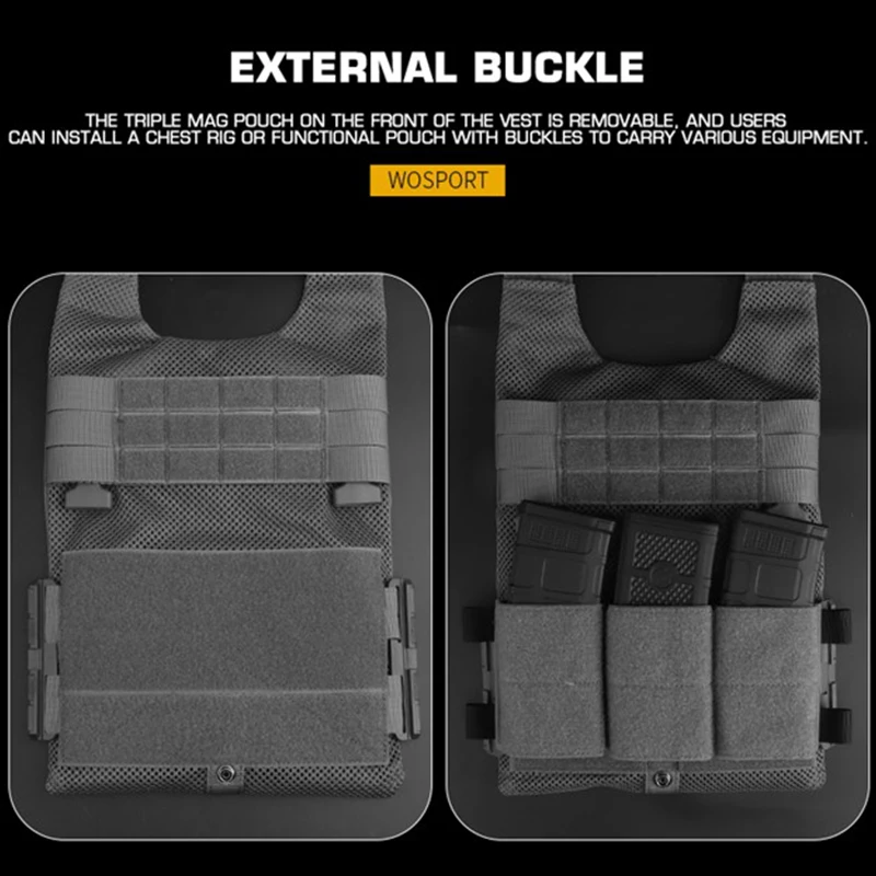WOSPORT-Chaleco táctico de entrenamiento táctico compacto MOLLE, aparejo de caza para juegos al aire libre, equipo de utilería de película, portador multiusos de colores - imagen 5