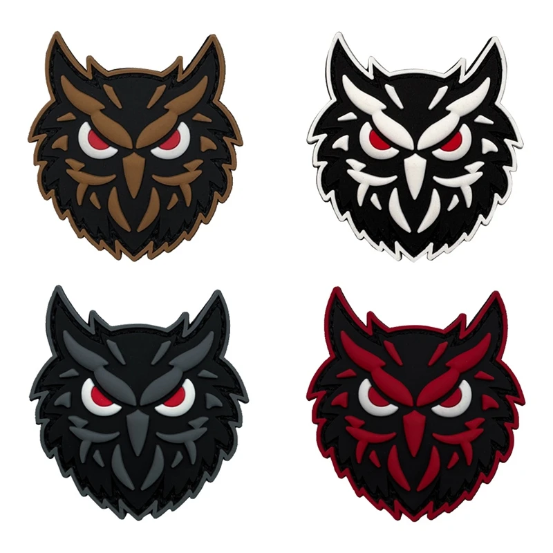 Parche luminoso de gancho y bucle de PVC de búho, parches de accesorios de ropa, insignia moral al aire libre, insignias tácticas para mochila